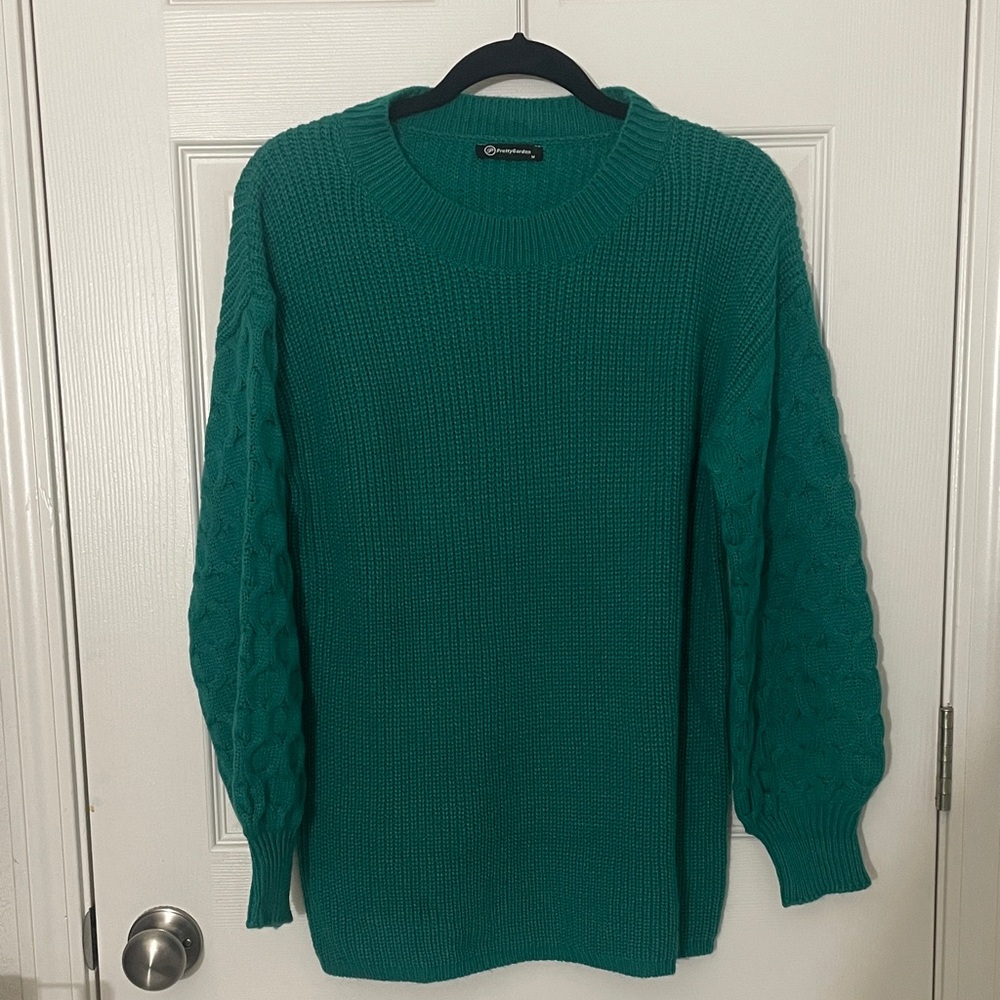 Knit honeycomb balloon sleeve Sweater Teal Blue Size Medium EUC